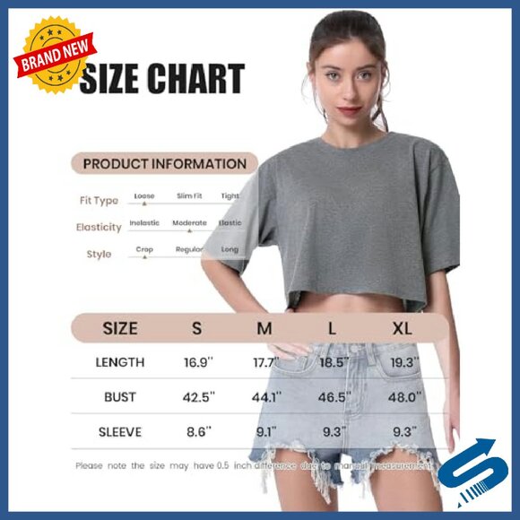 Women's Cotton Crop T-Shirts 4-Pack Short Sleeve Athletic Yoga Tees - Picture 6 of 8